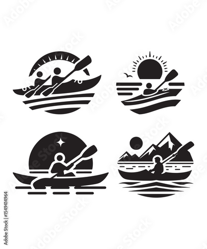 Man in Kayak Silhouette Vector On White Background.