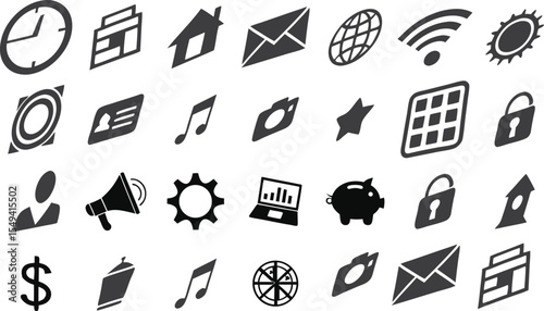 Set of Simple Black and White Icons