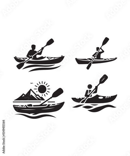 Man in Kayak Silhouette Vector On White Background.