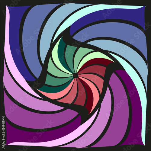 Purple swirl vortex. Twisted spiral design. Vector rotation pattern. Dynamic whirlpool illustration.