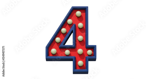 Isolated Number Four with Light Bulbs
