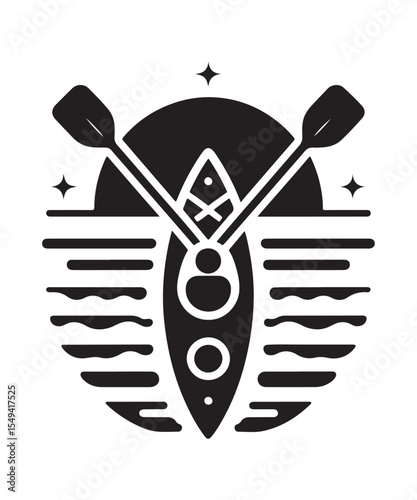 Man in Kayak Silhouette Vector On White Background.