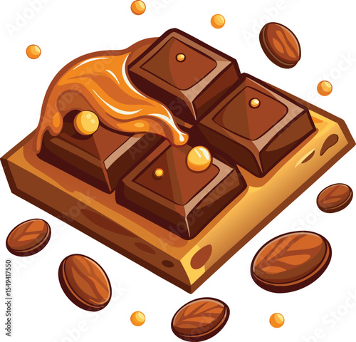 Chocolate bar with coffee nuts vector icon on white background.