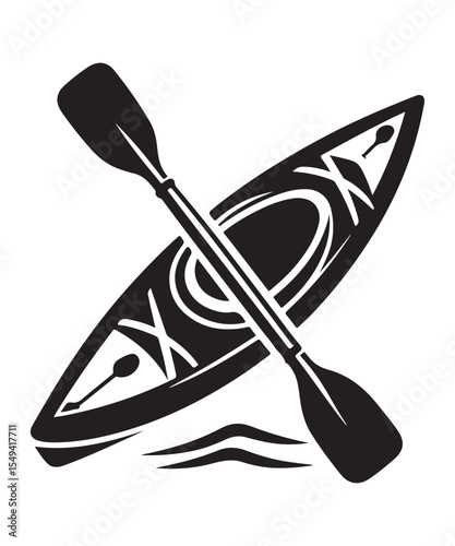 Man in Kayak Silhouette Vector On White Background.