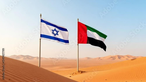 Israeli and UAE Flags Wave in Desert Sands