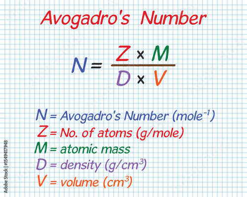 Avogadro Number. School. Notebook. Cage. Homework.  Education. Science. Vector illustration.