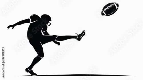 Silhouette of an american football player kicking the ball in a black and white illustration