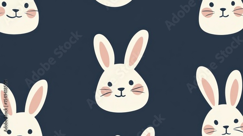 Cute rabbit faces in a repeating pattern on a dark background
