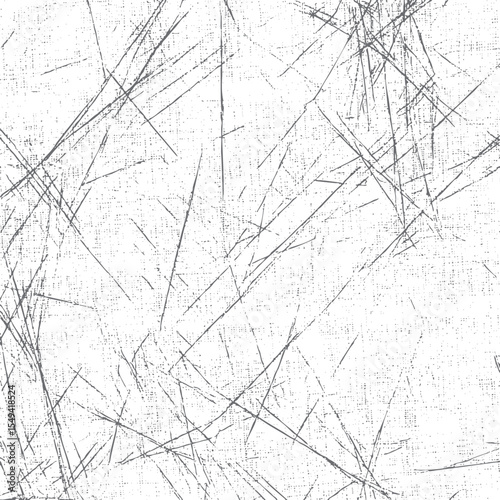 Chaotic Scratch Grunge Texture with Linear Noise. Distressed Overlay of Random Diagonal Lines on White. Abstract Vintage Scratch Pattern for Print and Web. Isolated Black and White Vector Design.