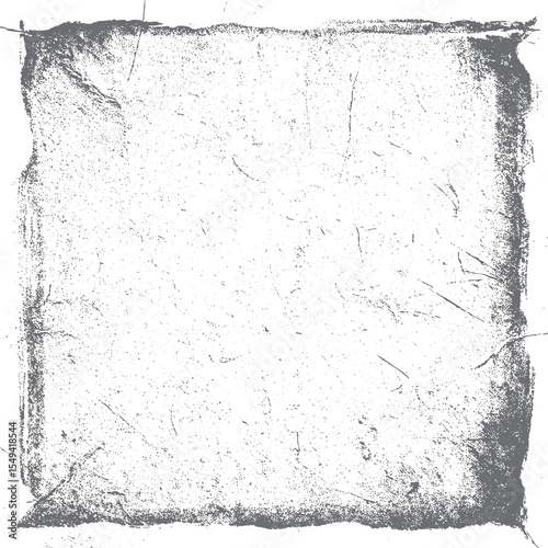Distressed Grunge Frame with Speckled Noise on White. Rough Edge Overlay Texture with Scratch Marks. Vintage Worn Border Design for Print and Web. Isolated Black and White Vector.