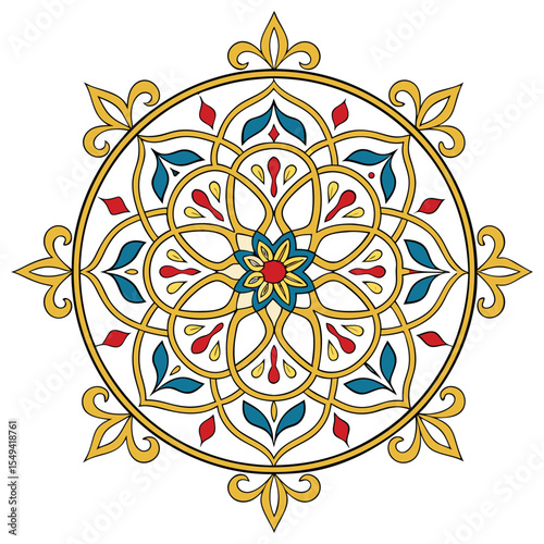 Elegant Mandala Vector Design with Red and Blue Floral Patterns
