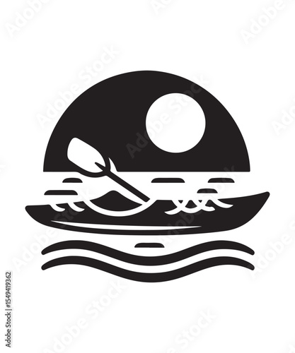 Man in Kayak Silhouette Vector On White Background.