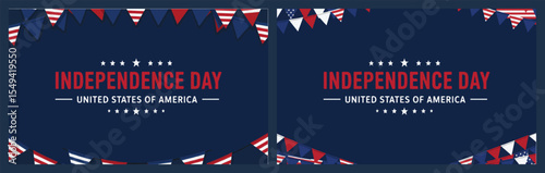 Vector banner celebrating USA Independence Day with wavy flags and stars. Perfect for patriotic campaigns, ads, or event headers