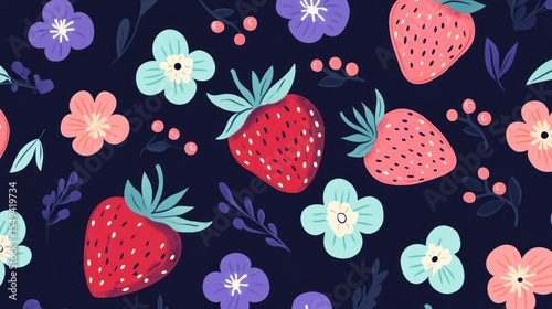 Strawberry floral seamless pattern