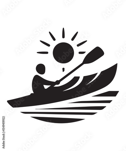 Man in Kayak Silhouette Vector On White Background.
