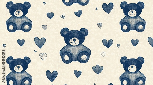 Cute teddy bears and hearts