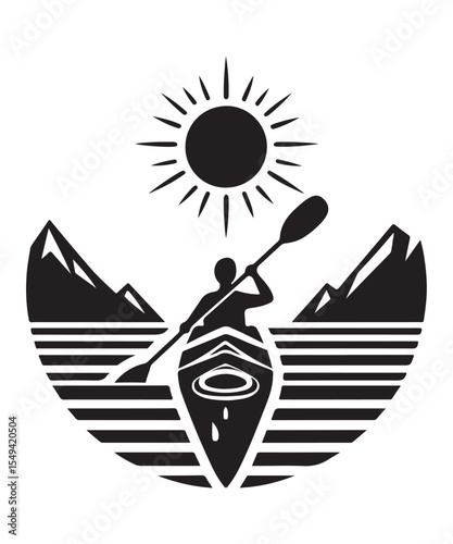 Man in Kayak Silhouette Vector On White Background.