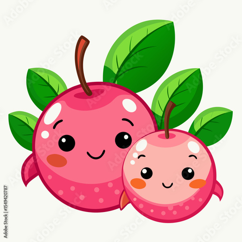 Two Cute Cartoon Apples with Leaves on a White Background