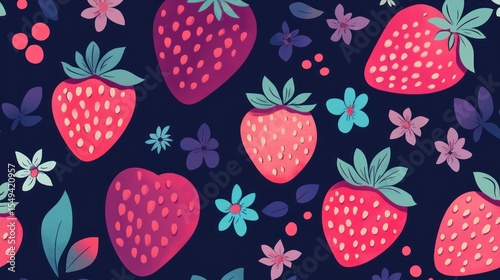 Strawberry floral pattern on dark navy