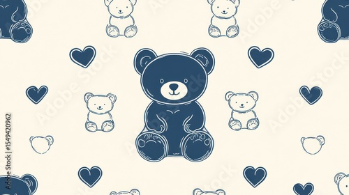 Cute teddy bears and hearts on a light background