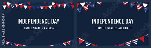 Vector banner celebrating USA Independence Day with wavy flags and stars. Perfect for patriotic campaigns, ads, or event headers