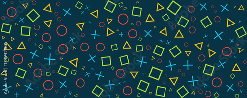 Video games outline pattern. Vector game concept seamless background. Play station game pad. Abstract background controller seamless pattern on dark background