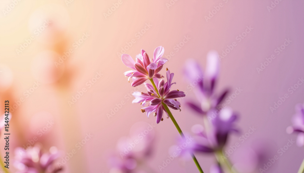 Obraz premium Lavender flower blooming with water droplets in soft morning light 