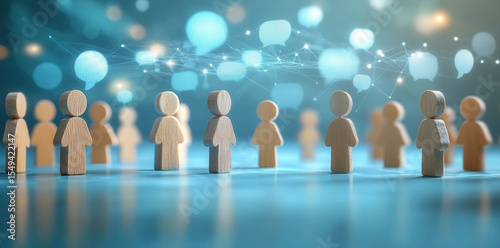 Wooden figurines representing a group of people communicating