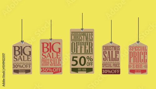 Christmas sale tags. Vintage style tags and labels