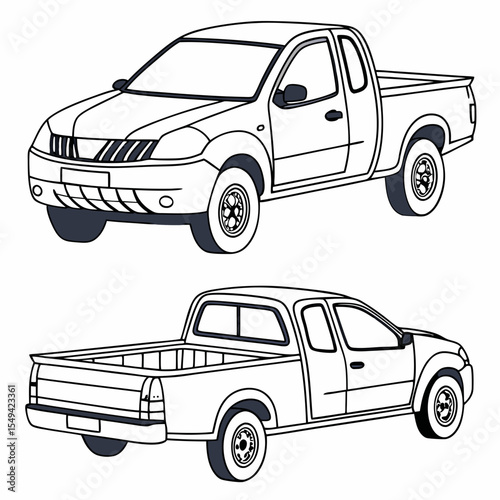 Outline illustration of a pickup truck from front and rear views