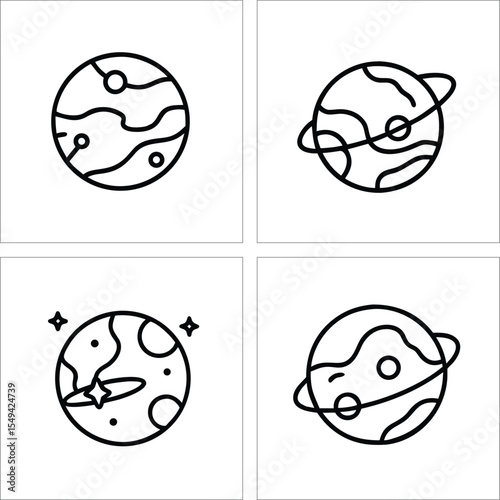 Planet icons set in flat design style