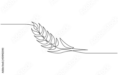 Wheat Berry Continuous Line Art Illustration, One continuous line. Spikelet of wheat. Spikelet of a cereal plant, Ears of wheat one continuous line drawing .Fall harvest line art. 