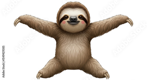 Isolated Happy Sloth with Open Arms