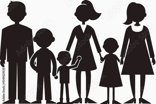 Togetherness Family Silhouette Illustration , Standing Family Holding Hands Vector Design

