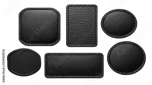 Black leather patches set isolated on transparent background