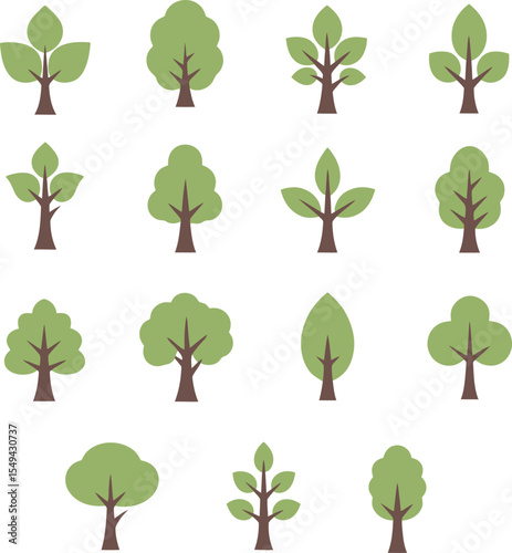 Collection of Simple Tree Icons Perfect for Nature Designs