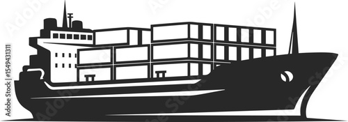 Icon of a large tanker loaded with containers, black silhouette.