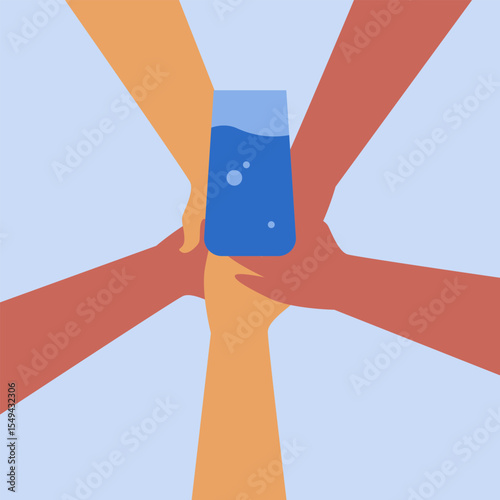 People community with drinking clean fresh water. Healthy hydration with pure water liquid. Characters with glass. Flat vector illustration on white background.