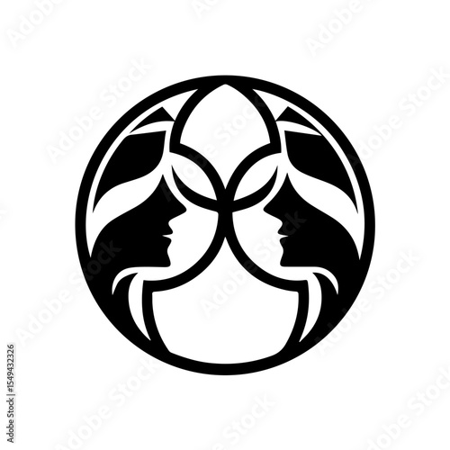 Black and white flat icon of the Gemini zodiac sign featuring an abstract twin symbol