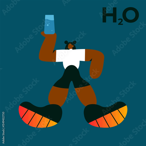 People drinking clean fresh water. Healthy hydration with pure water liquid. Girl with glass. Flat vector illustration on white background.