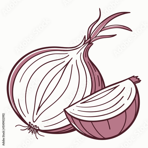 Hand Drawn Red Onion Illustration with Slice Cooking Ingredient Icon