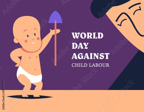 World Day Against Child Labor. Concept With Child and Man. Flat vector illustration design.
