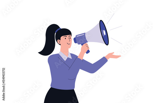 Woman Announcing with Megaphone for Marketing Vector Illustration.