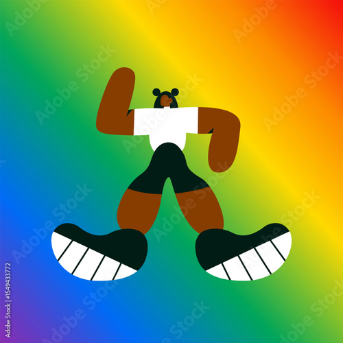 Black girl on the background of LGBT and transgender flag during the celebration of pride month against violence, discrimination, human rights violation. Flat vector illustration.