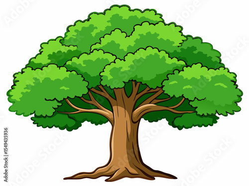 Cartoon green tree illustration isolated on white