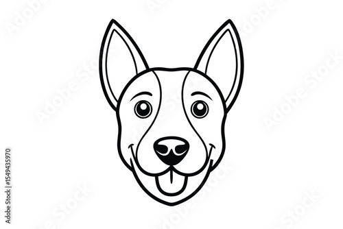 Minimalist drawing illustrates a happy dog's face with its tongue sticking out slightly