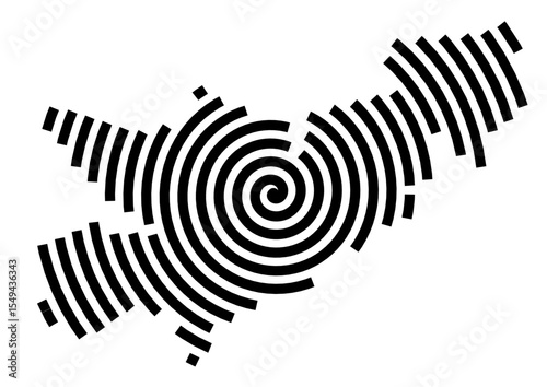 Symbol Map of the city Rüsselsheim am Main (Hessen, Germany) showing the city with a black spiral line