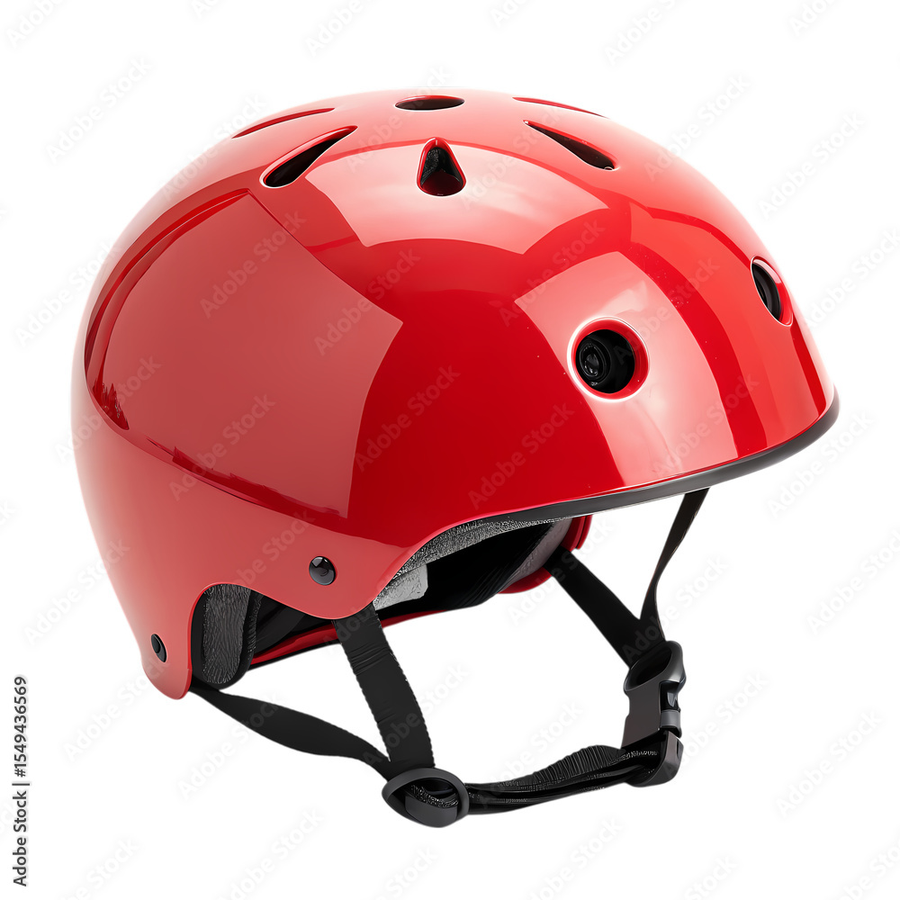 Fototapeta premium Protective Headgear A Vibrant Red Bicycle Helmet isolated on transparent baackground