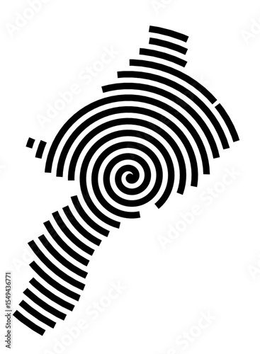 Symbol Map of the city Hattersheim am Main (Hessen, Germany) showing the city with a black spiral line