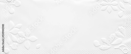 Soft white paper napkin with embossed seamless flower petal pattern, delicate corrugation texture, fabric, floral